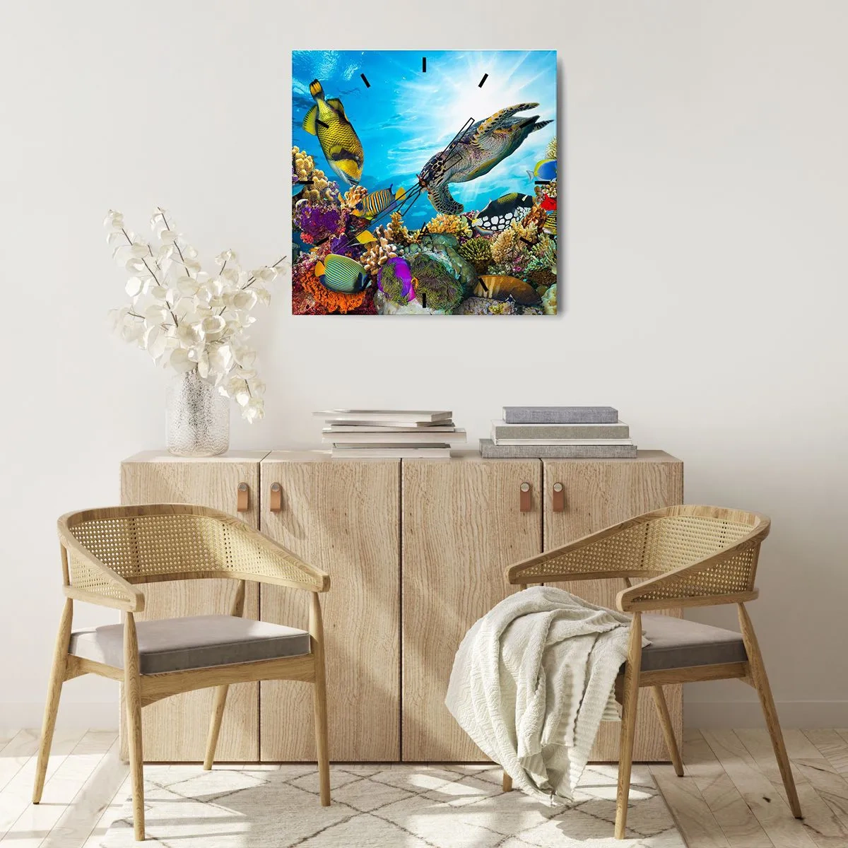 Relógio de parede - Relógio em vidro - Alameda dos corais - 30x30 cm