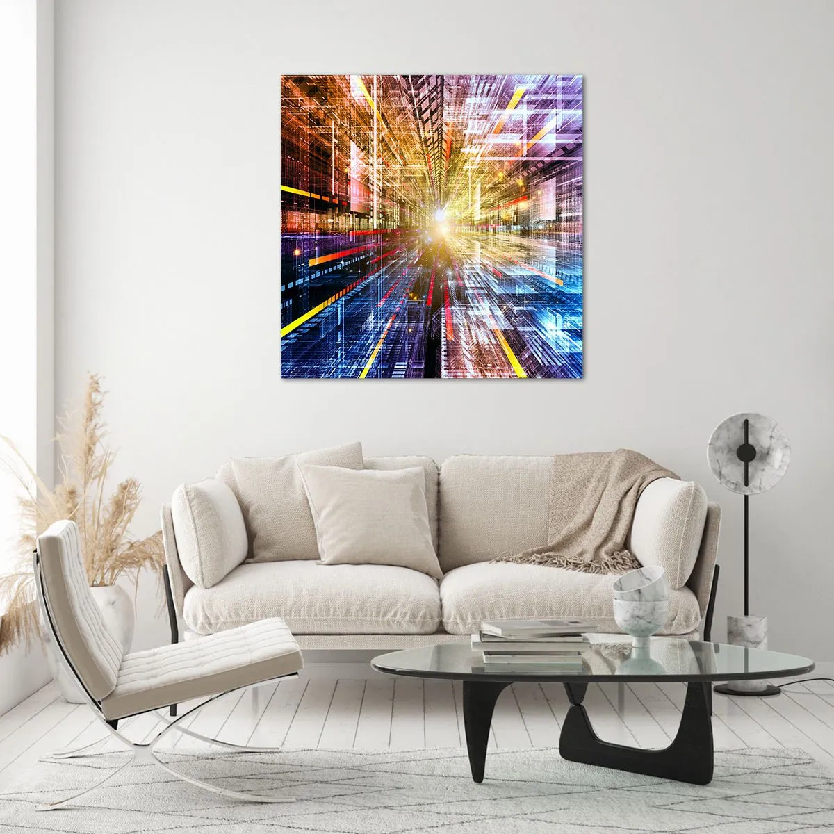 Quadro em vidro - Corredor de luz - 70x70 cm