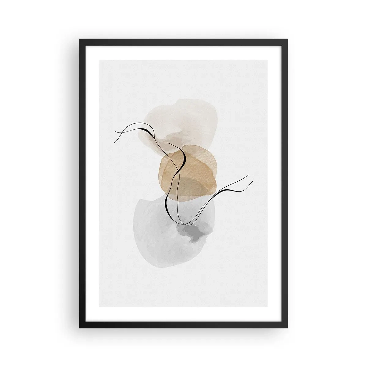 Pôster com moldura preta - Uma composição abstrata em cores neutras com linhas delicadas. - 50x70cm - Contas ao vento - Decoração de parede moderna para a sala de estar e quarto ARTTOR