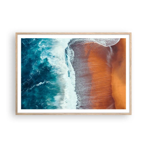 Pôster com moldura de carvalho claro - Toque do oceano - 100x70 cm