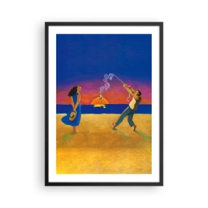 Pôster com moldura preta - Figuras na praia durante o pôr do sol - 50x70cm - Mais do que uma estrela do céu - Decoração de parede moderna para a sala de estar e quarto ARTTOR