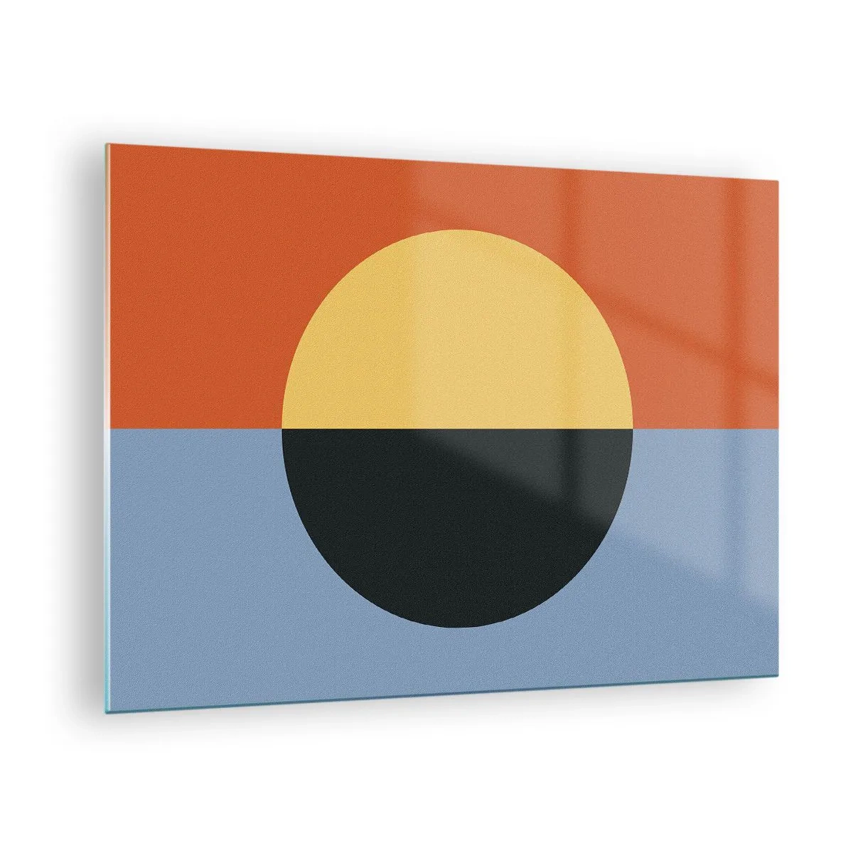 Quadro em vidro - Composição abstrata com um círculo em tons quentes e frios - 70x50cm - Composição do calor e do frio - Decoração de parede moderna para a sala de estar e quarto ARTTOR
