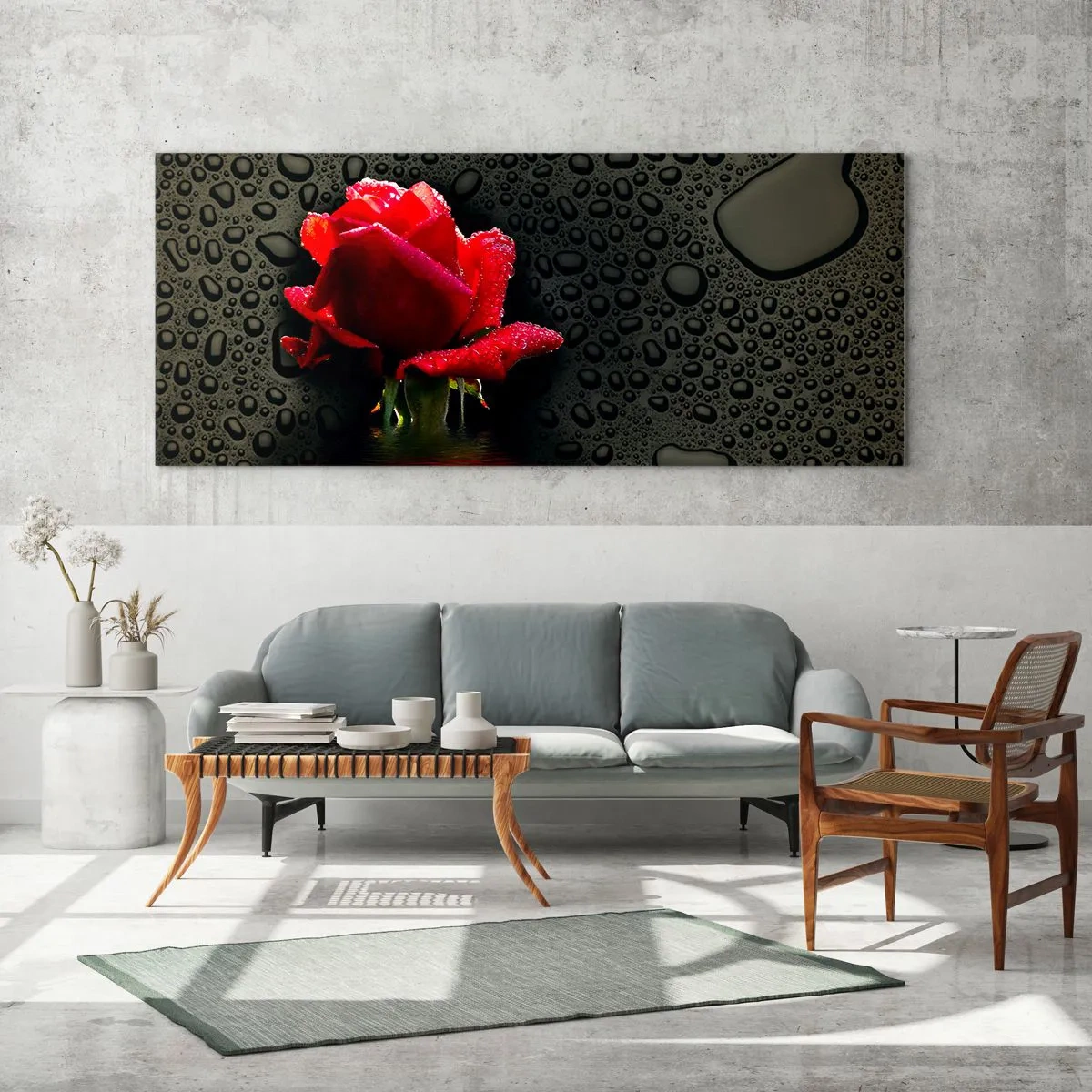 Quadro em vidro - Vermelho e preto - 90x30 cm