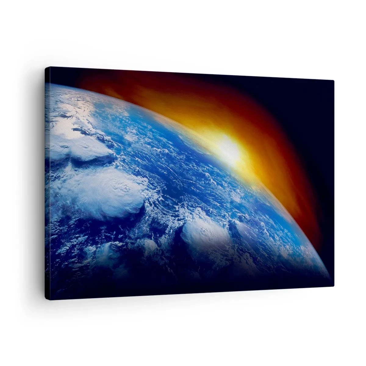 Quadro em tela - Vista da Terra do espaço ao pôr do sol - 70x50cm - Nascer do sol sobre o planeta azul - Decoração de parede moderna para a sala de estar e quarto ARTTOR