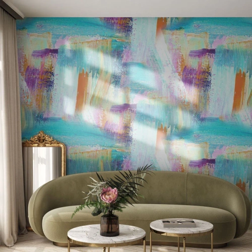Papel de Parede Premium Sand - Uma alegre coposição de camadas - Abstração, Pedaço, Pintura - 100x70 cm