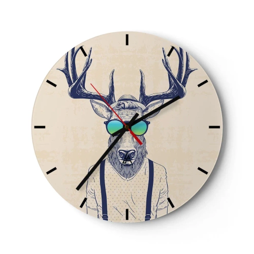 Relógio de parede - Relógio em vidro - Veado em óculos de sol estilo hipster - 30x30cm - E quem esperavas? - Decoração de parede moderna para a sala de estar, cozinha e quarto ARTTOR