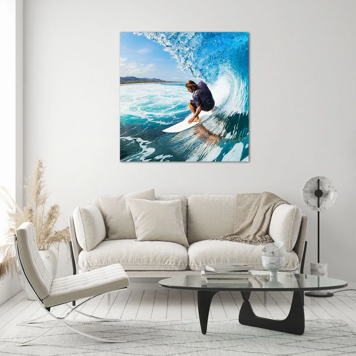 Quadro em vidro - Dançando com as ondas - 30x30 cm