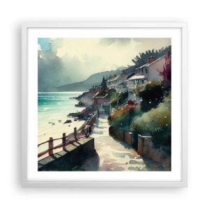 Pôster em moldura branca - Cidade mediterrânea - 50x50 cm