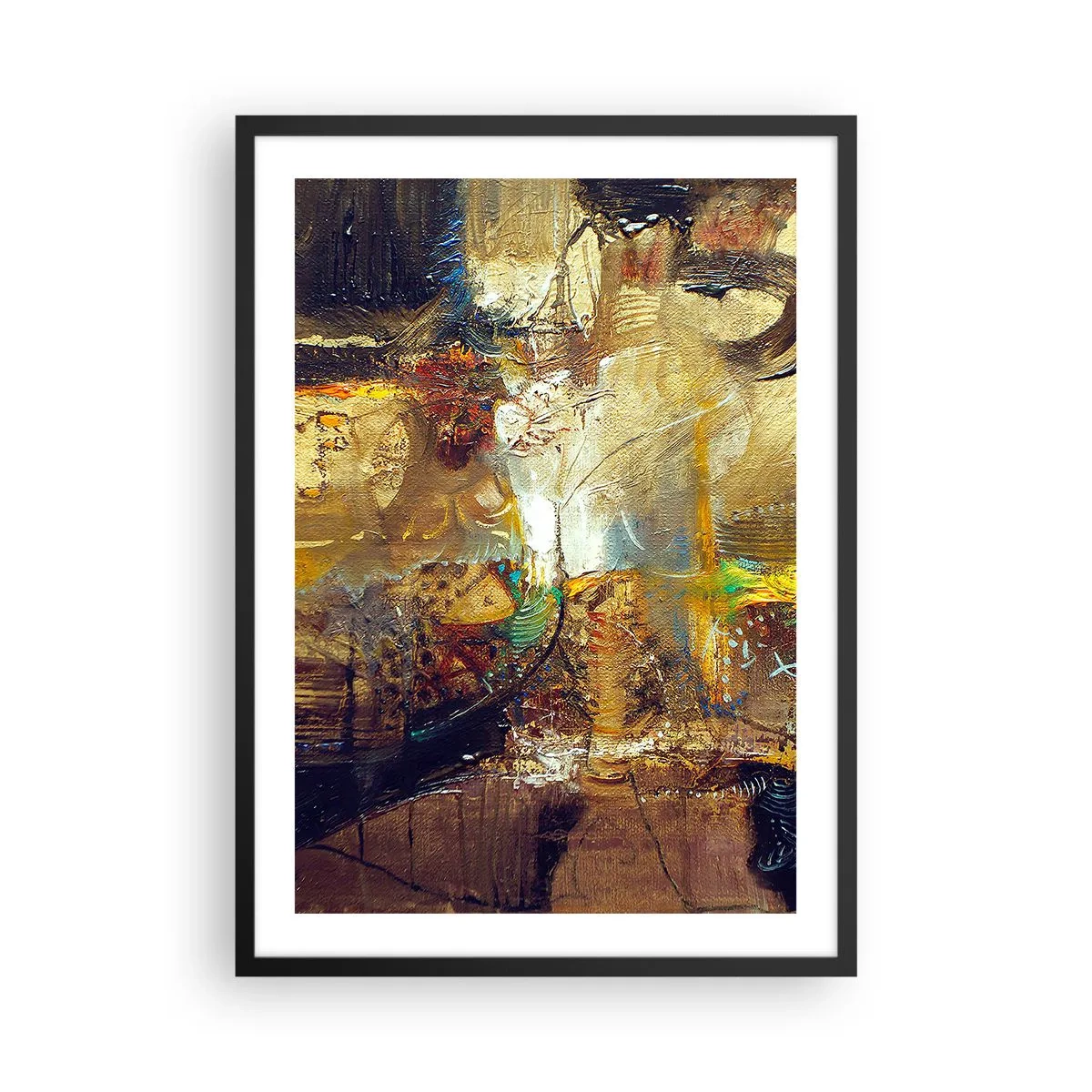 Pôster com moldura preta - Uma composição abstrata em tons quentes e dourados. - 50x70cm - Frio, mais quente, quente - Decoração de parede moderna para a sala de estar e quarto ARTTOR