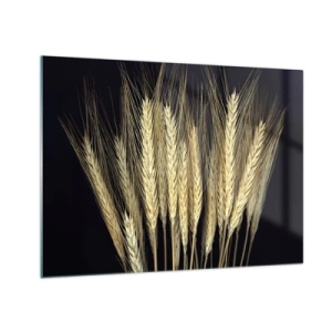 Quadro em vidro - Grão em tons quentes sobre fundo preto - 70x50cm - Magia rústica - Decoração de parede moderna para a sala de estar e quarto ARTTOR