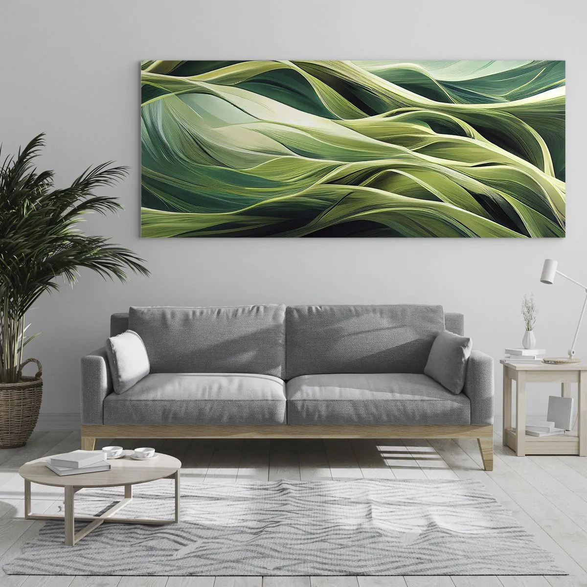 Quadro em vidro - Jogo verde abstrato - 140x50 cm