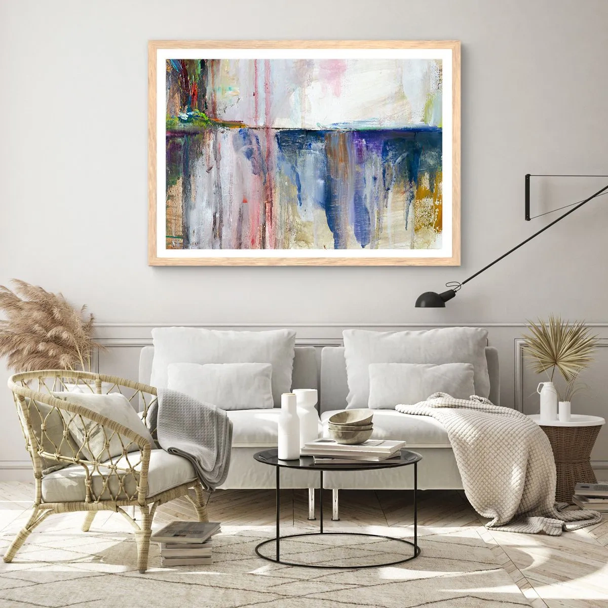 Pôster com moldura de carvalho claro - Impressões coloridas e associações - 40x30 cm