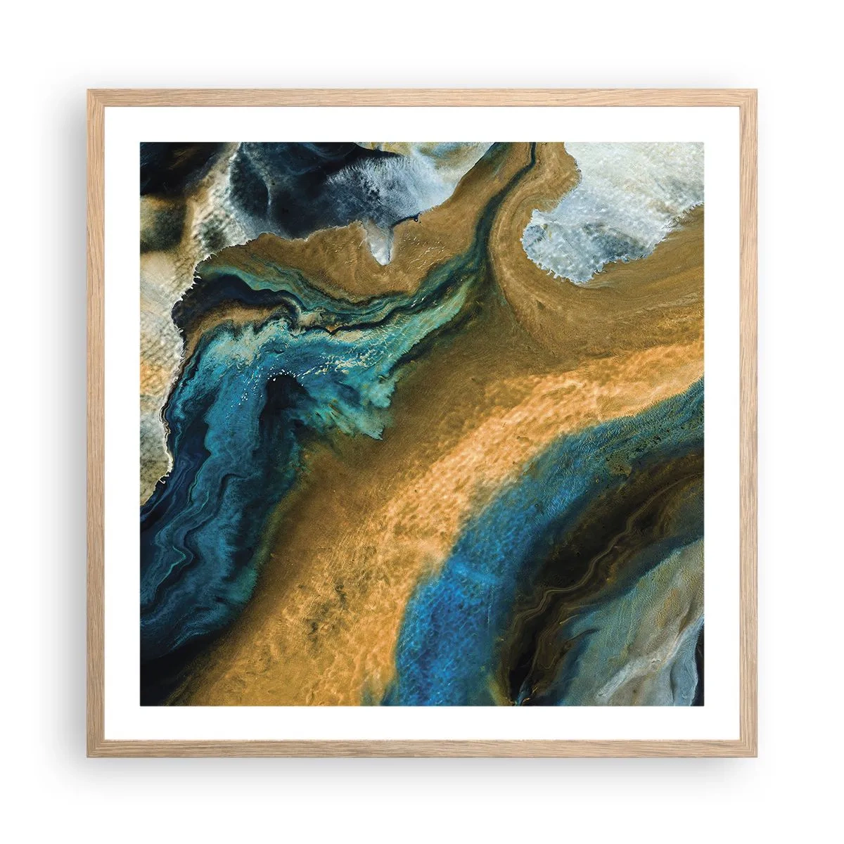 Pôster com moldura de carvalho claro - Azul – amarelo – influências mútuas - 60x60 cm