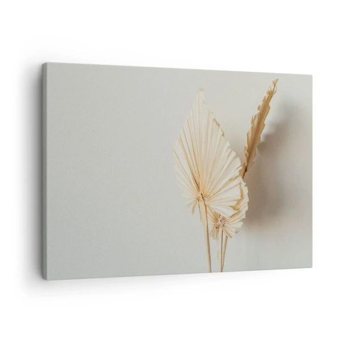 Quadro em tela - Folhas de palmeira secas em um arranjo minimalista - 70x50cm - Quando precisas de alívio - Decoração de parede moderna para a sala de estar e quarto ARTTOR