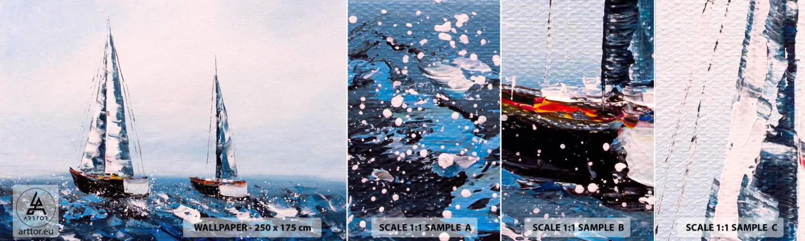 Amostra de papel de parede autocolante Deluxe Sticker - Irmandade do vento - Veleiros, Paisagem, Beira-mar - 100x30 cm