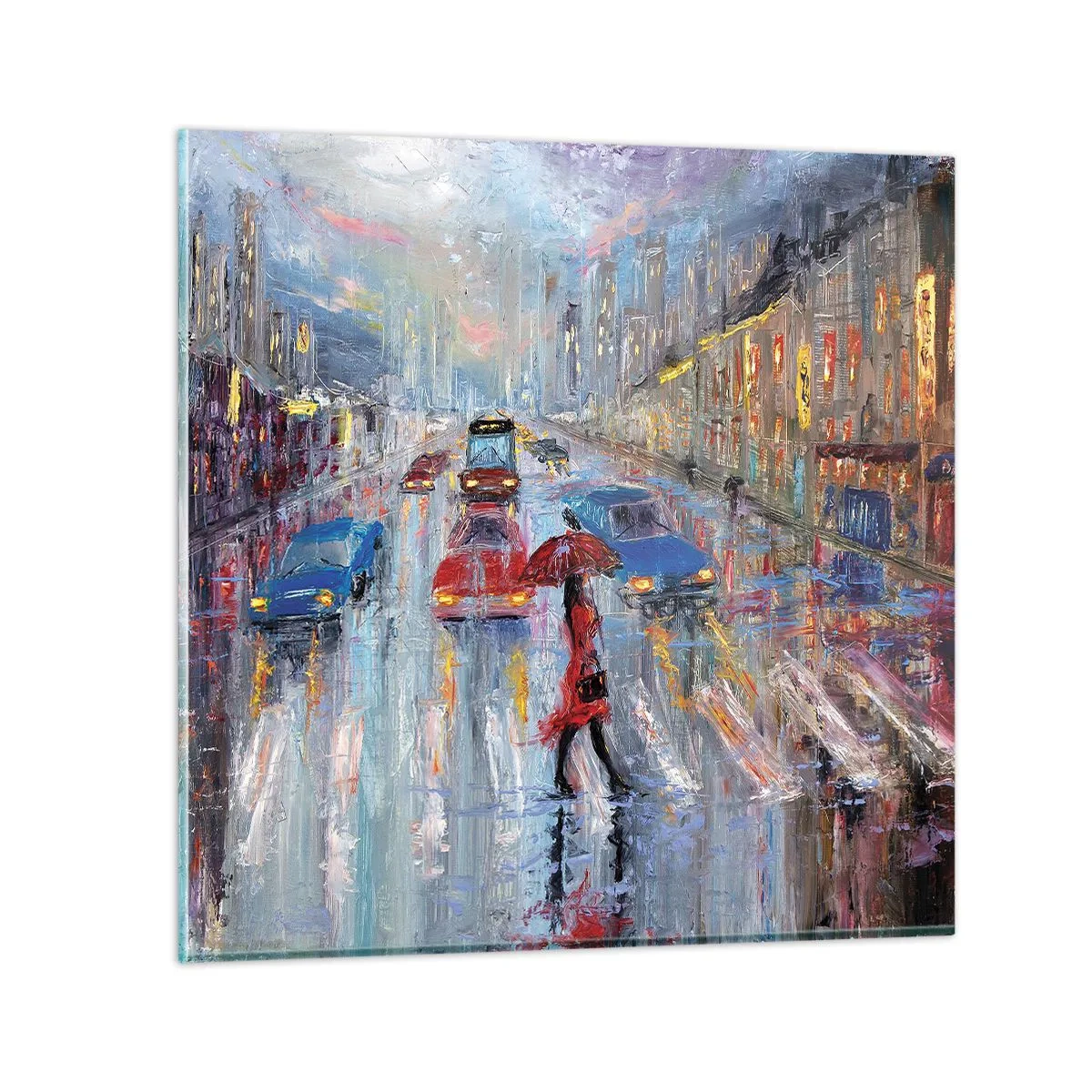 Quadro em vidro - Tarde chuvosa na cidade - 30x30 cm