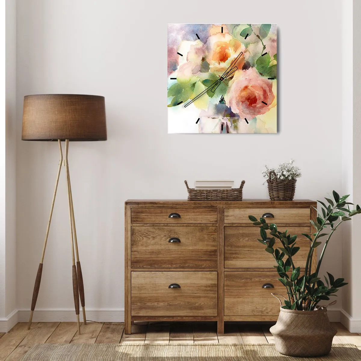 Relógio de parede - Relógio em vidro - Delicado como uma aquarela - 40x40 cm