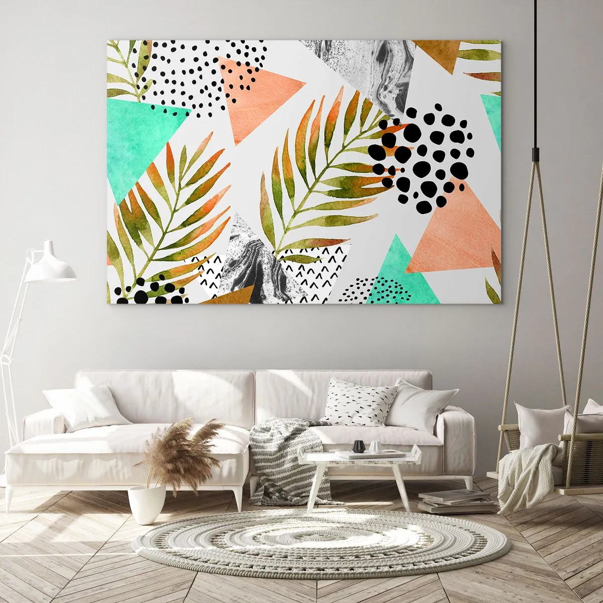 Quadro em vidro - Decoração em folha de palmeira - 120x80 cm