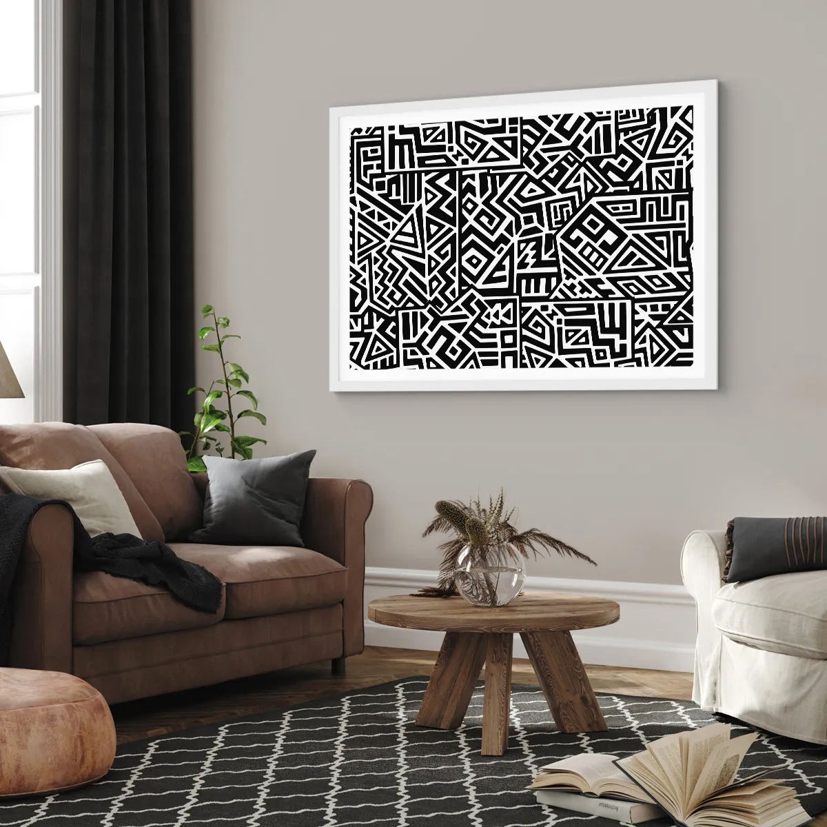 Pôster em moldura branca - Composição pré-colombiana - 91x61 cm