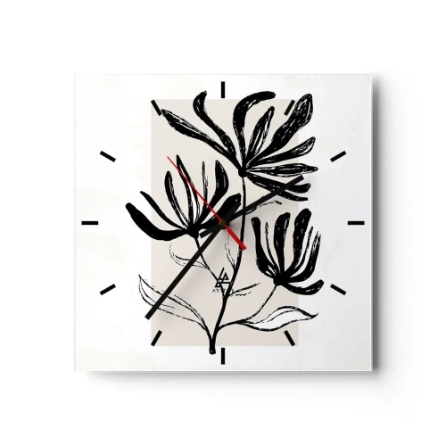 Relógio de parede - Relógio em vidro - Esboço para o herbário - 30x30 cm