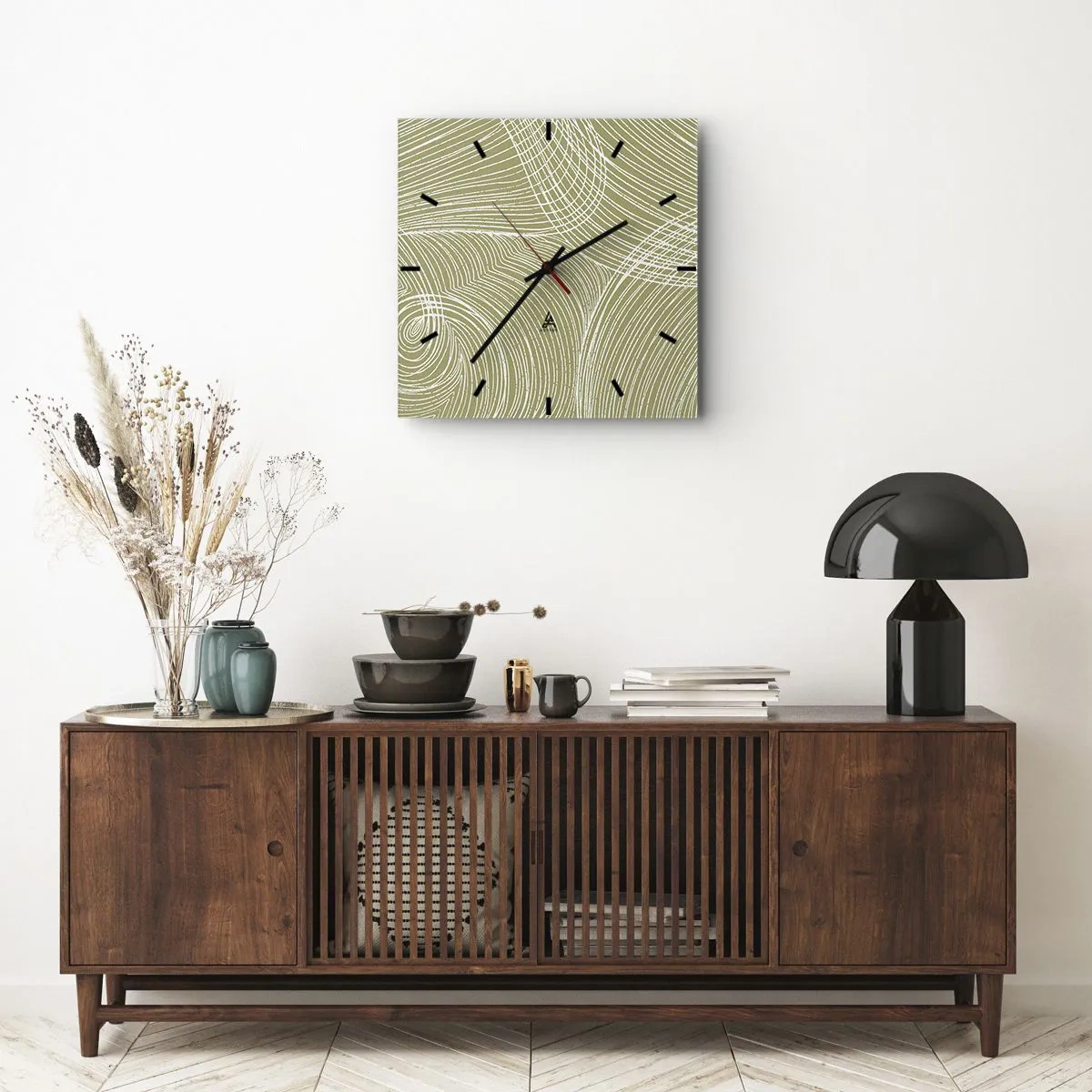 Relógio de parede - Relógio em vidro - Abstração intrincada em branco - 40x40 cm