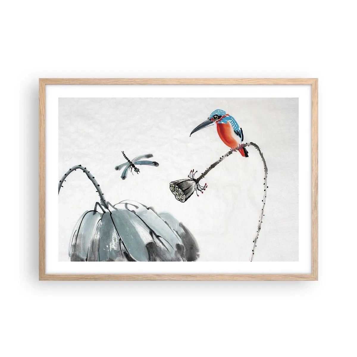 Pôster com moldura de carvalho claro - A vida do prado - 70x50 cm