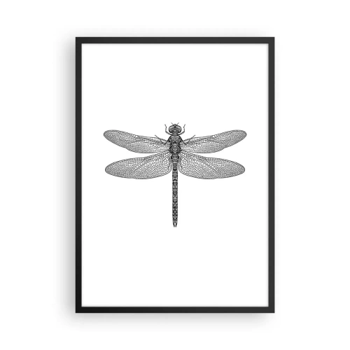 Pôster com moldura preta - Ilustração em preto e branco de uma libélula em um fundo branco - 50x70cm - Precisão da natureza - Decoração de parede moderna para a sala de estar e quarto ARTTOR