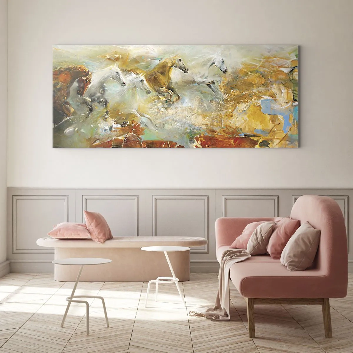 Quadro em vidro - A galope através da luz - 140x50 cm