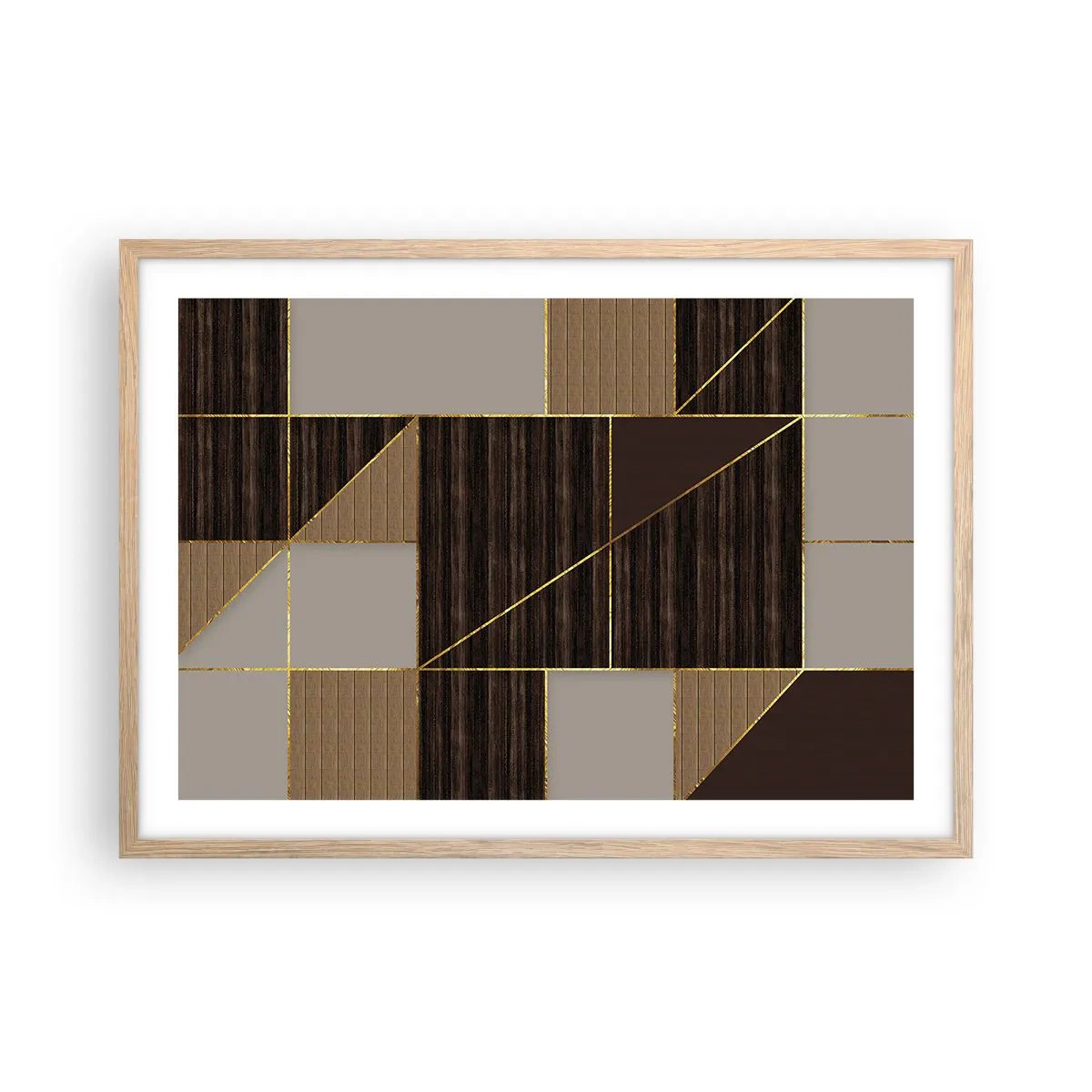 Pôster com moldura de carvalho claro - Mosaico de bronzes e ouro - 70x50 cm