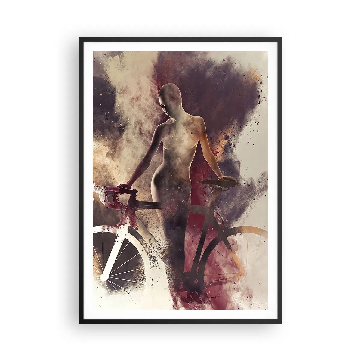 Pôster com moldura preta - Uma alma de bicicleta em formas de mármore - 70x100 cm