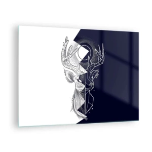 Quadro em vidro - Desenho geométrico de um veado em um fundo preto e branco - 70x50cm - Luta e unidade dos opostos - Decoração de parede moderna para a sala de estar e quarto ARTTOR