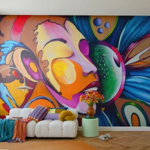 Papel de Parede Premium Canvas - Toque de cor - Abstração, Mulher, Cubismo - 100x70 cm