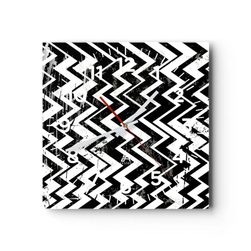 Relógio de parede - Relógio em vidro - Zig-branco, zag-preto - 30x30 cm
