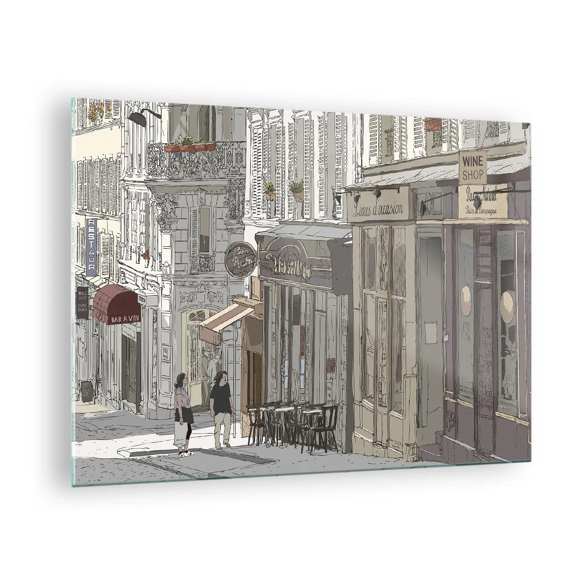 Quadro em vidro - Uma rua com cafés em estilo urbano artístico - 70x50cm - Alegrias urbanas - Decoração de parede moderna para a sala de estar e quarto ARTTOR