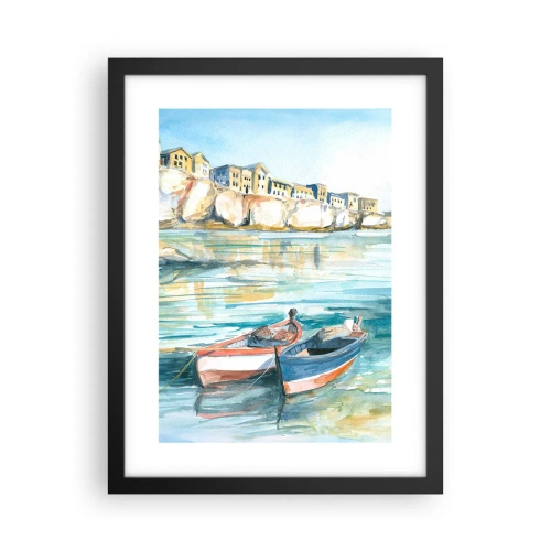 Pôster com moldura preta - Paisagem em azul - 30x40 cm