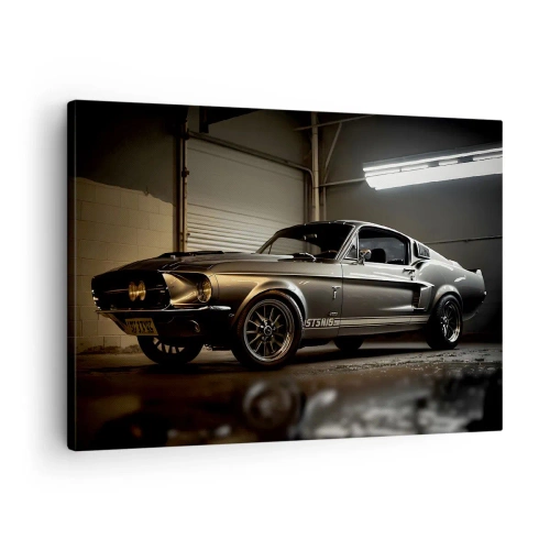 Quadro em tela - Carro clássico em garagem retrô - 70x50cm - De volta ao passado - Decoração de parede moderna para a sala de estar e quarto ARTTOR