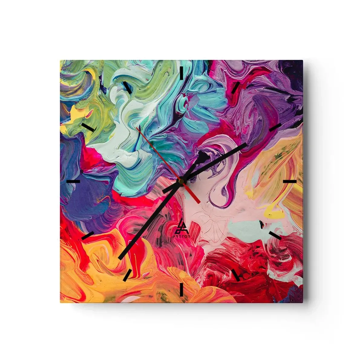 Relógio de parede - Relógio em vidro - O nascimento das cores - 40x40 cm