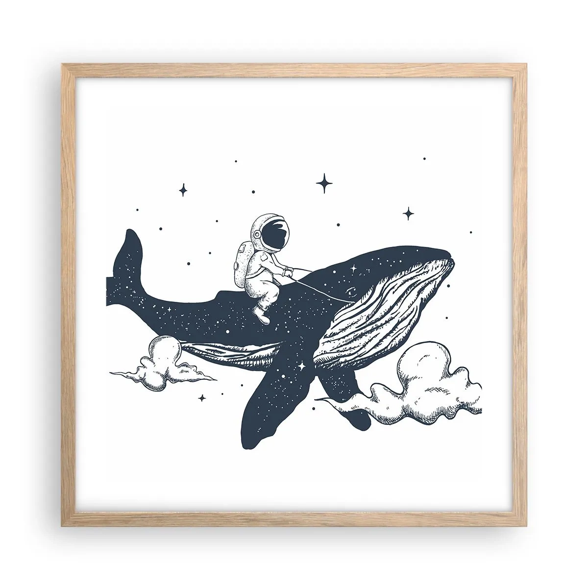 Pôster com moldura de carvalho claro - Aventura espacial - 50x50 cm