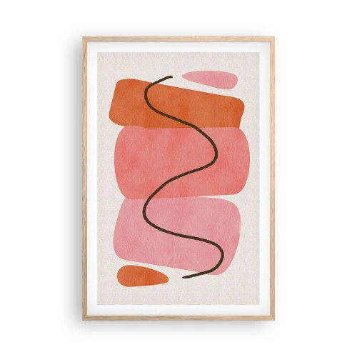 Pôster com moldura de carvalho claro - Movimento suave de formas - 61x91 cm
