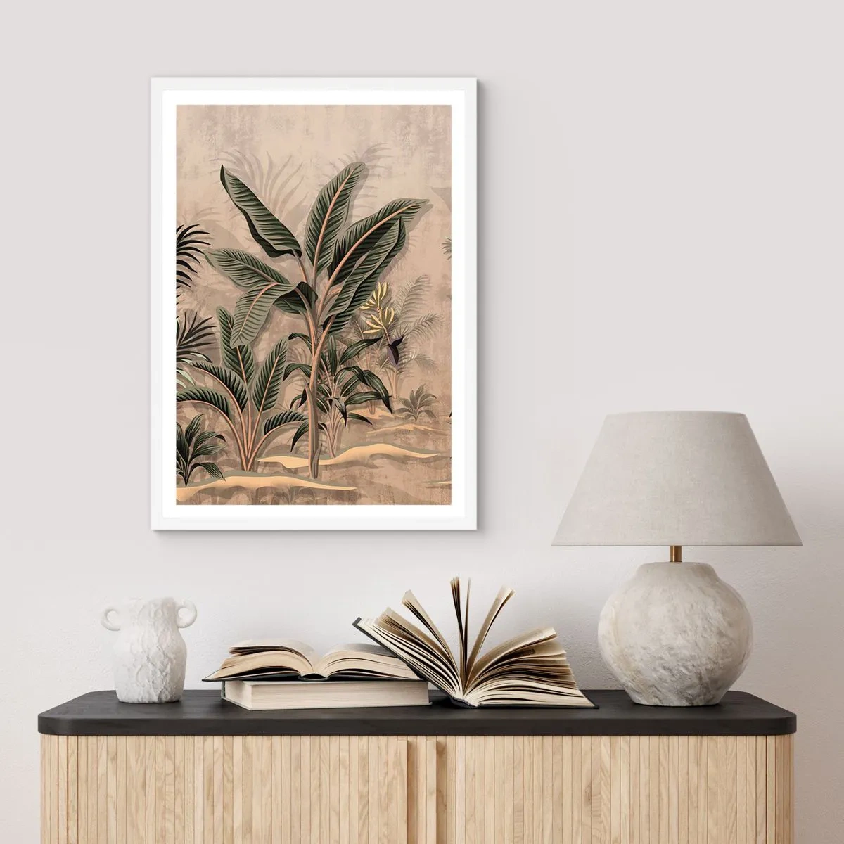 Pôster em moldura branca - Gravura em estilo colonial - 61x91 cm