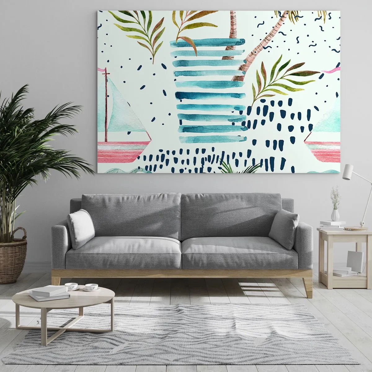 Quadro em vidro - Férias sob as palmeiras - 70x50cm - Férias sob as palmeiras - Decoração de parede moderna para a sala de estar e quarto ARTTOR