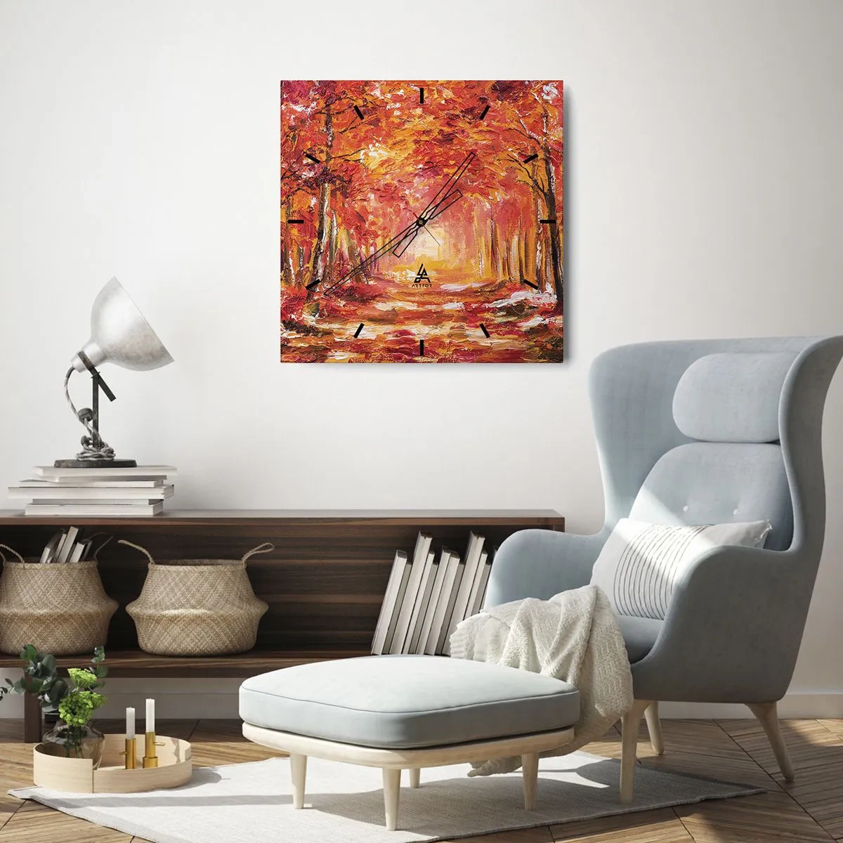 Relógio de parede - Relógio em vidro - Floresta de cobre - 30x30 cm