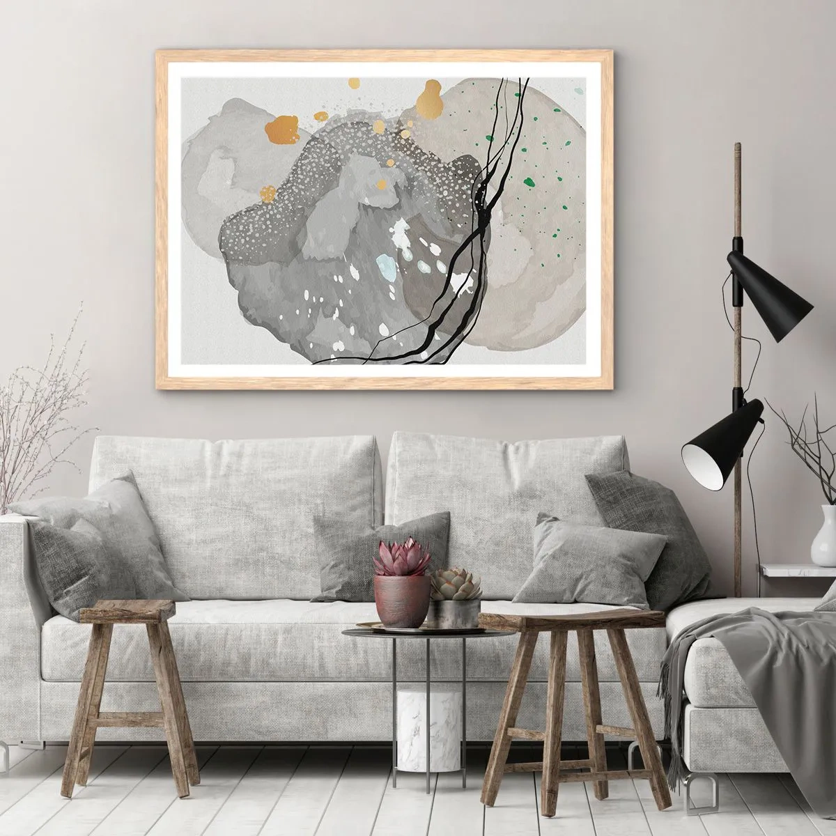 Pôster com moldura de carvalho claro - Composição orgánica - 70x50 cm