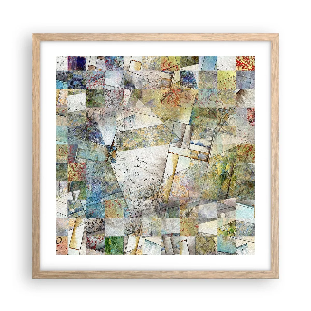 Pôster com moldura de carvalho claro - Embaralhamento geométrico - 50x50 cm