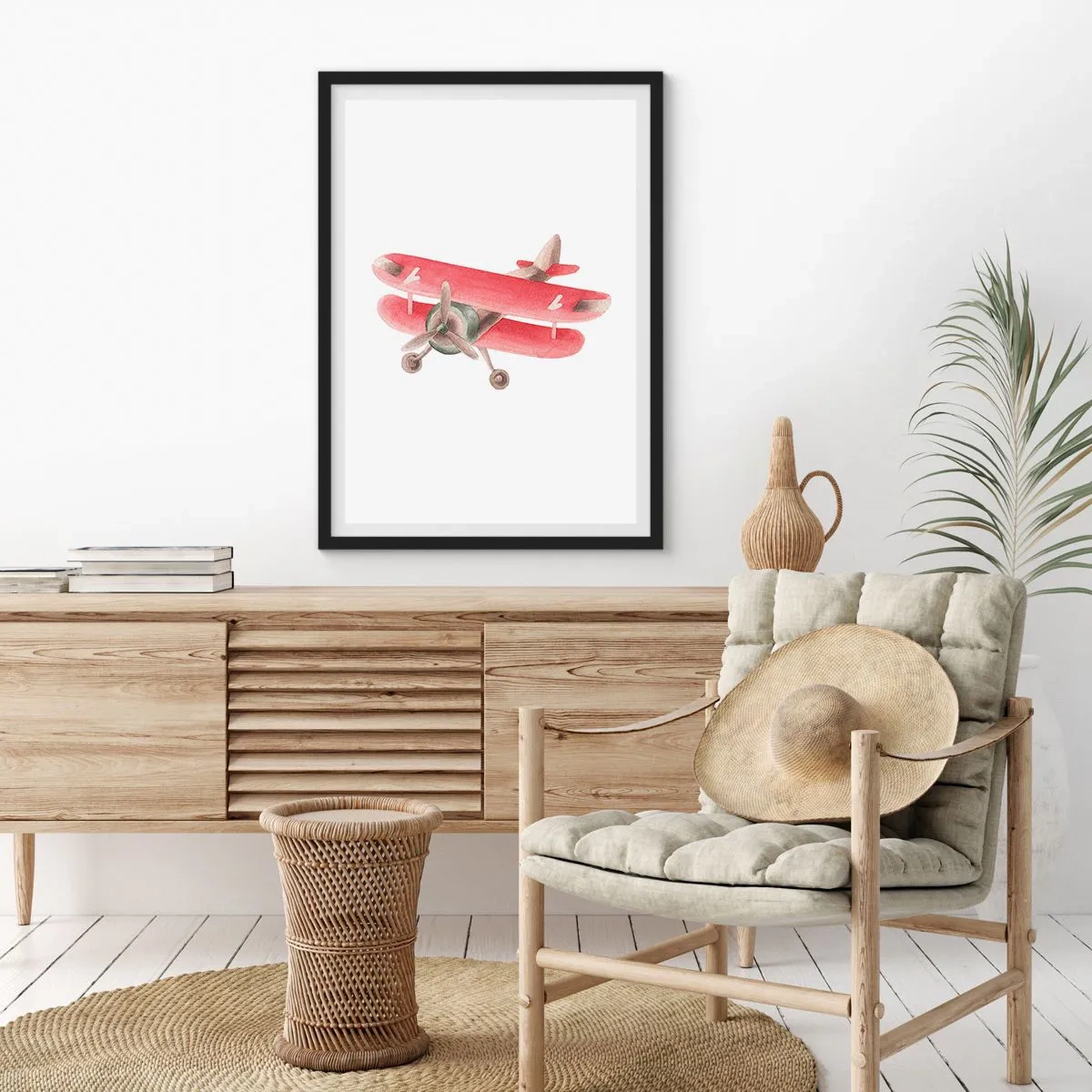 Pôster com moldura preta - Um charmoso biplano vermelho retrô - 50x70cm - Pronto para voos altos - Decoração de parede moderna para a sala de estar e quarto ARTTOR