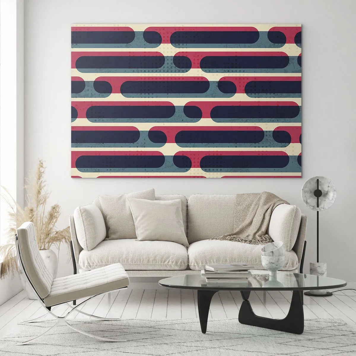 Quadro em vidro - Linhas retrô abstratas - 70x50cm - Avançado e profundo - Decoração de parede moderna para a sala de estar e quarto ARTTOR