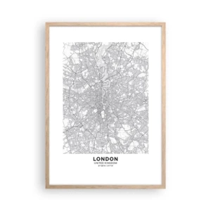 Pôster com moldura de carvalho claro - Mapa do labirinto de Londres - 50x70 cm