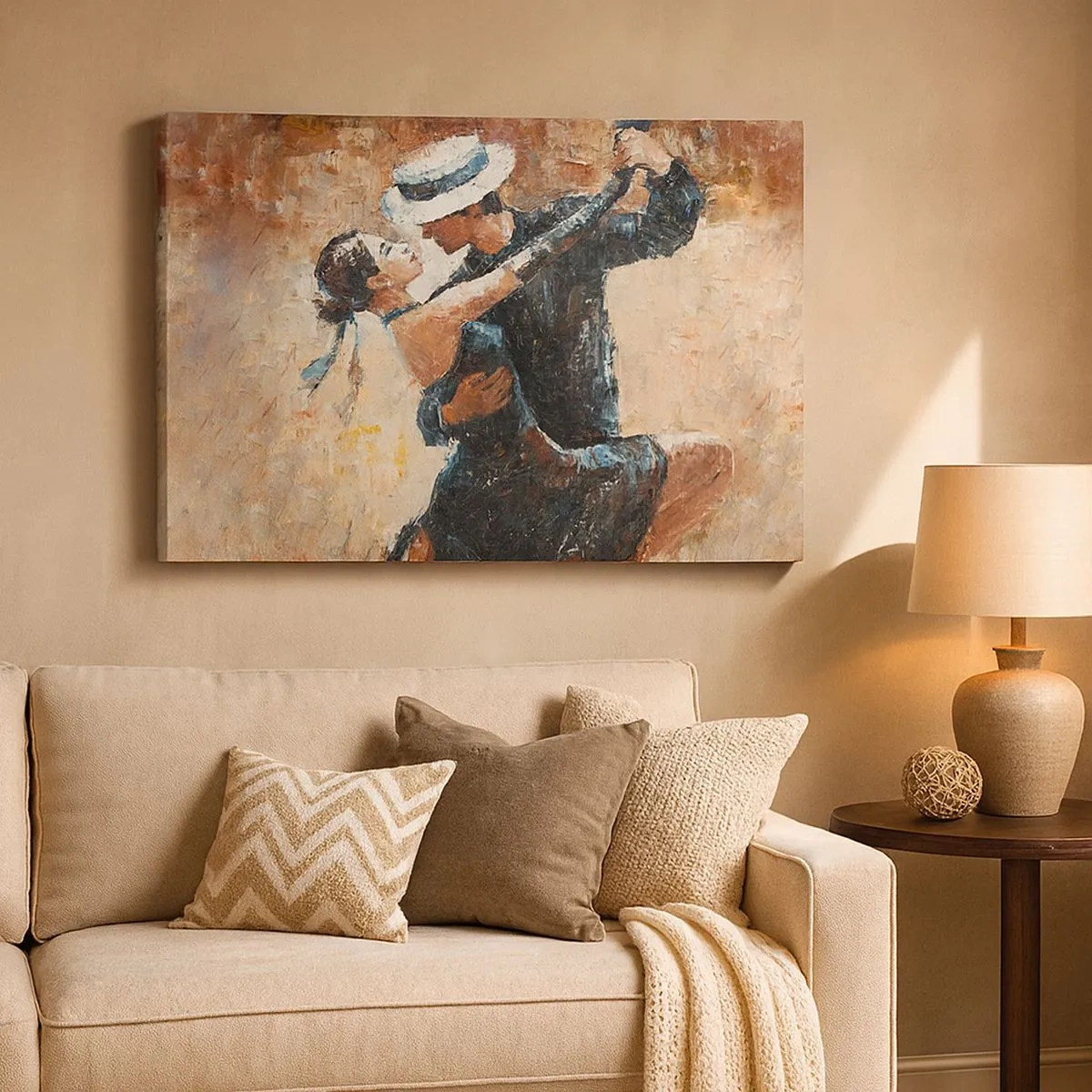 Quadro em tela - Um casal dançando tango em um estilo romântico e elegante - 70x50cm - A la Rudolf Valentino - Decoração de parede moderna para a sala de estar e quarto ARTTOR