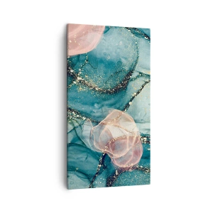 Quadro em tela - Azul seda, rosa tule - 45x80 cm