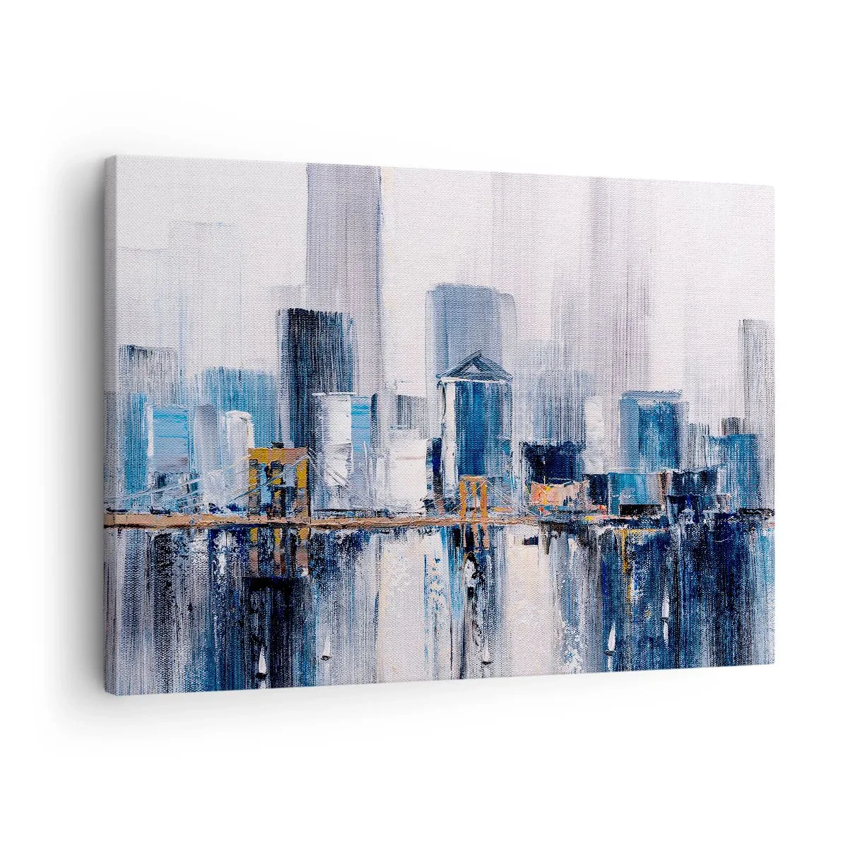 Quadro em tela - Panorama abstrato da cidade com tons de azul e amarelo - 70x50cm - Impressão de Nova York - Decoração de parede moderna para a sala de estar e quarto ARTTOR